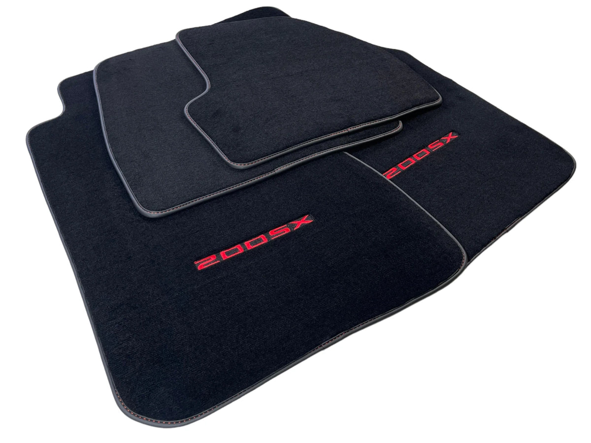 Tailored Black Floor Mats Set for Nissan 200 SX (1995-2000) with Red Logo