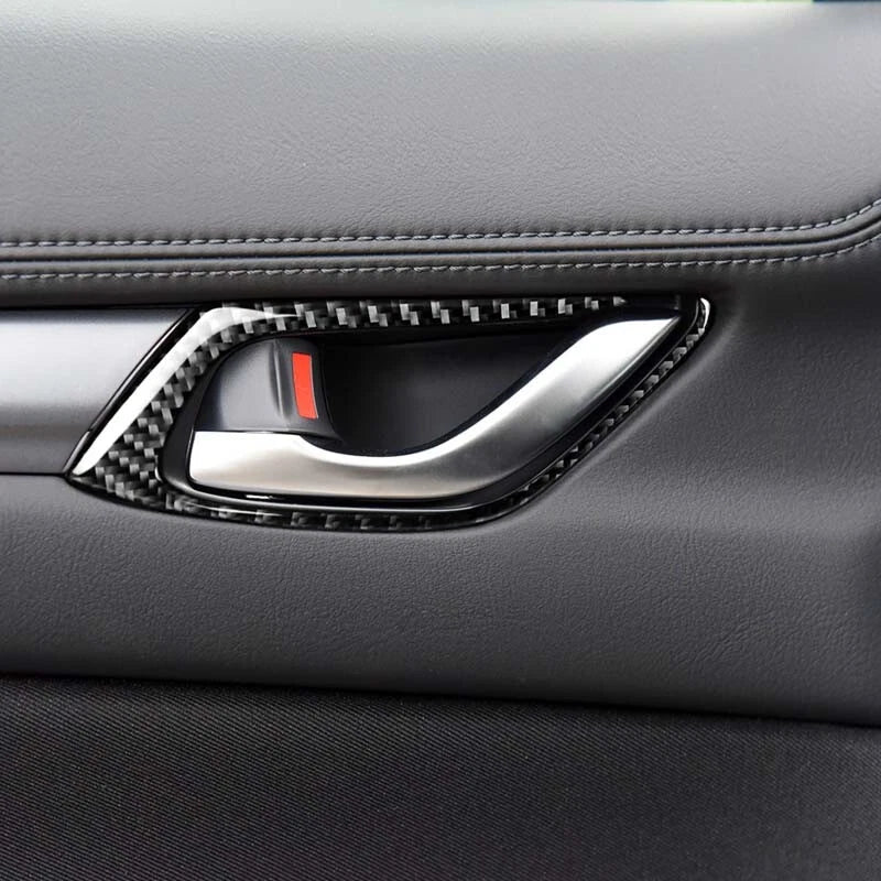 Carbon Fiber Inner Door Handle Sround Cover Trim Fit For Mazda CX-5 2017-2018