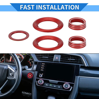Red Engine Start Speaker Switch Knob Cover Ring for Honda Civic (2016-2021)