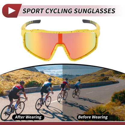 Motorcycle Riding Goggles Red Lens Yellow Frame UV400 Tri-Acetyl Cellulos