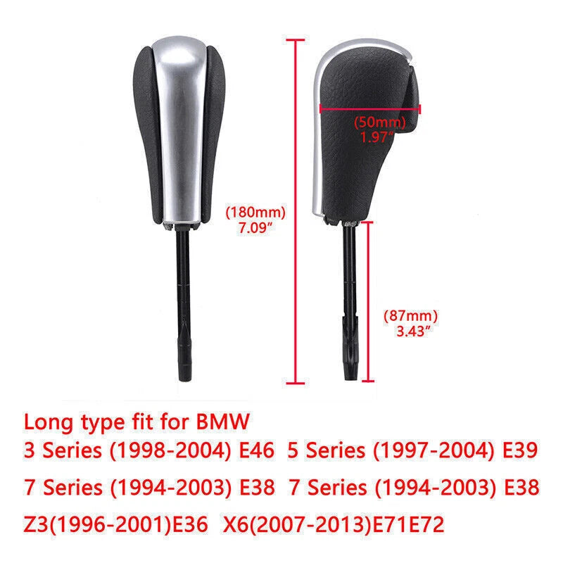 Leather Silver Automatic Gear Shift Knob for BMW E36 E39 E46 E60 E70 (2000-2010)