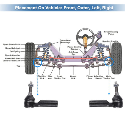 2 x Front Outer Tie Rod End Links for Ford Mustang (2005-2014)