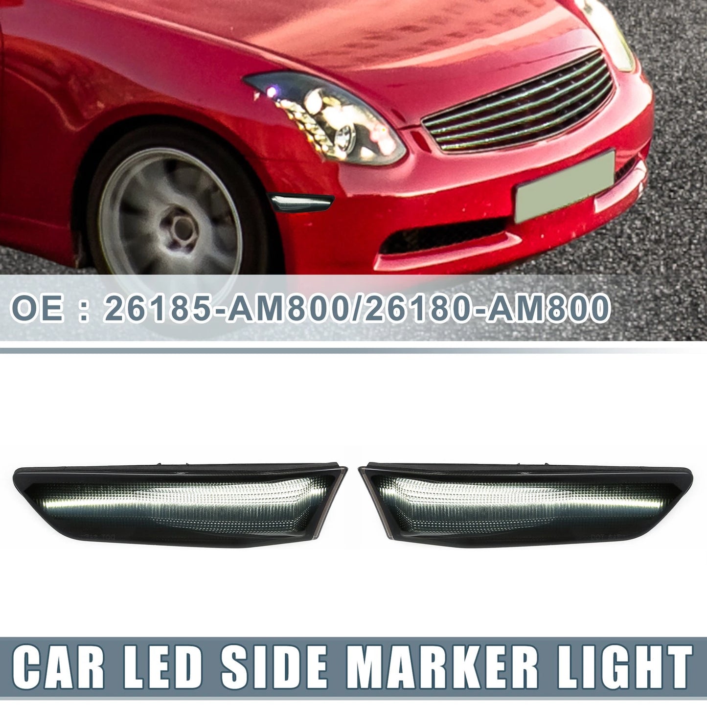 Pair LED Side Marker White Light for Infiniti G35 Coupe Smoked Lens
