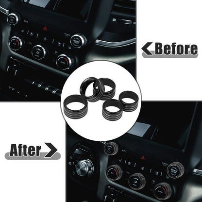 5pcs Black AC Radio Switch Knob Covers for Dodge Ram 1500 (2018-2020)