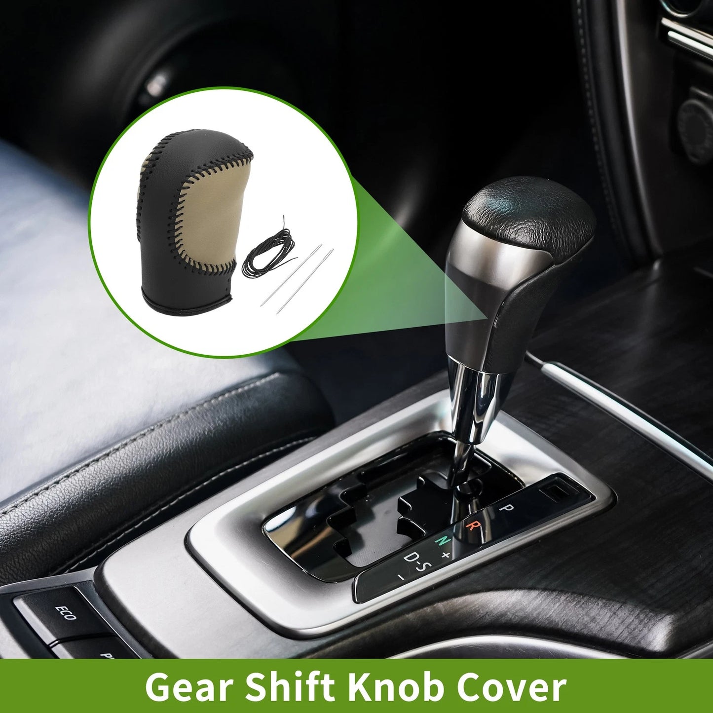 Car Gear Shift Knob Cover 1 Pc for Honda Civic (2022-2024) Black Beige Faux Leather