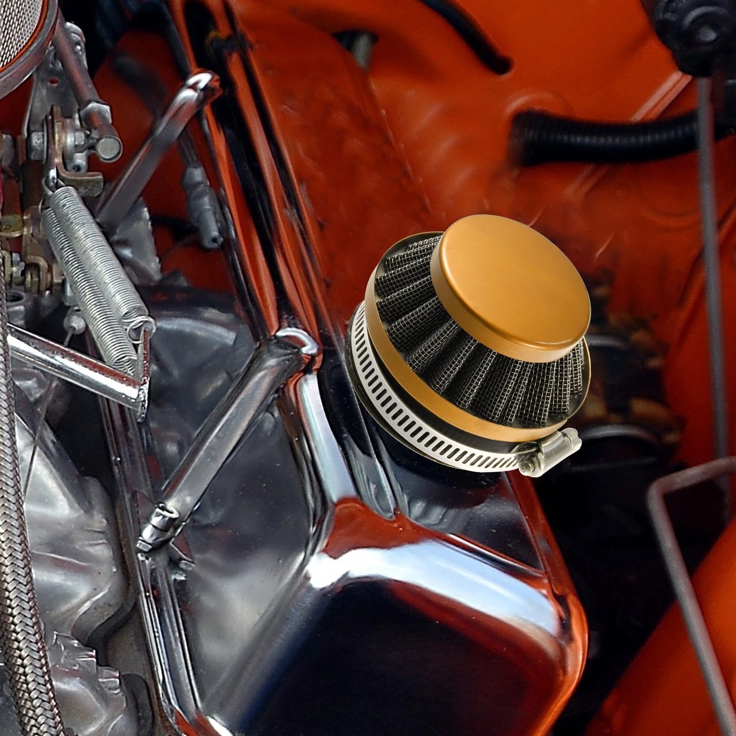 58mm Round Tapered Air Filter Cleaner for Motorcycle Gold Tone