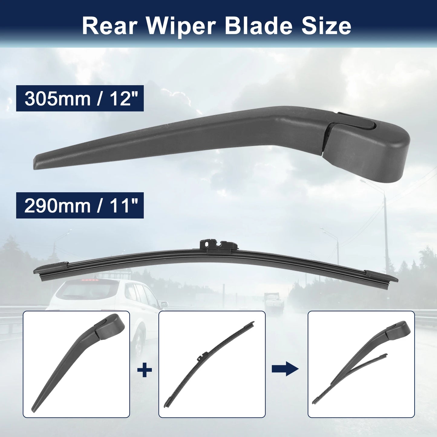 Rear Wiper Blade Arm Set 290mm for Volvo V40 (2012-2019)