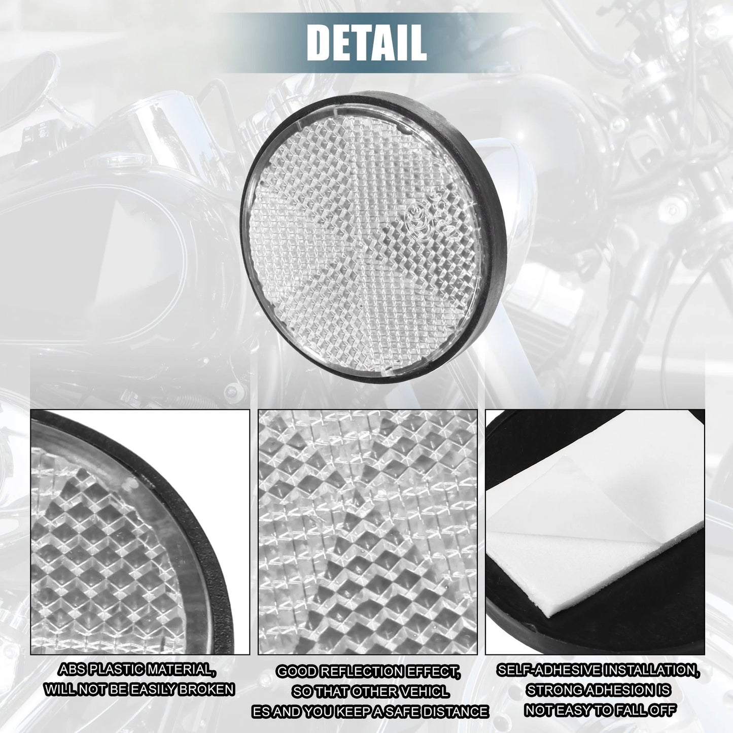 8 x Round Safety Spoke Reflector Self-Adhesive White for Motorcycle