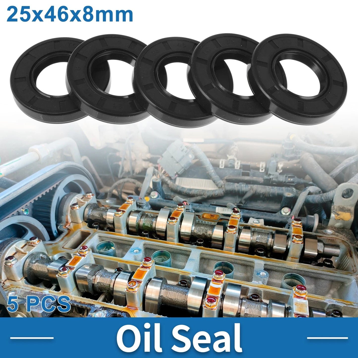 Oil Seal 25x46x8mm Seal Ring Rotary Shaft Nitrile Rubber 5 Pcs for MakeModel