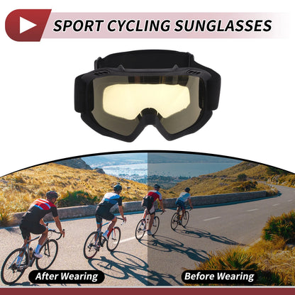 Motorcycle Riding Goggles Yellow Lens Black Frame Cycling Sunglasses