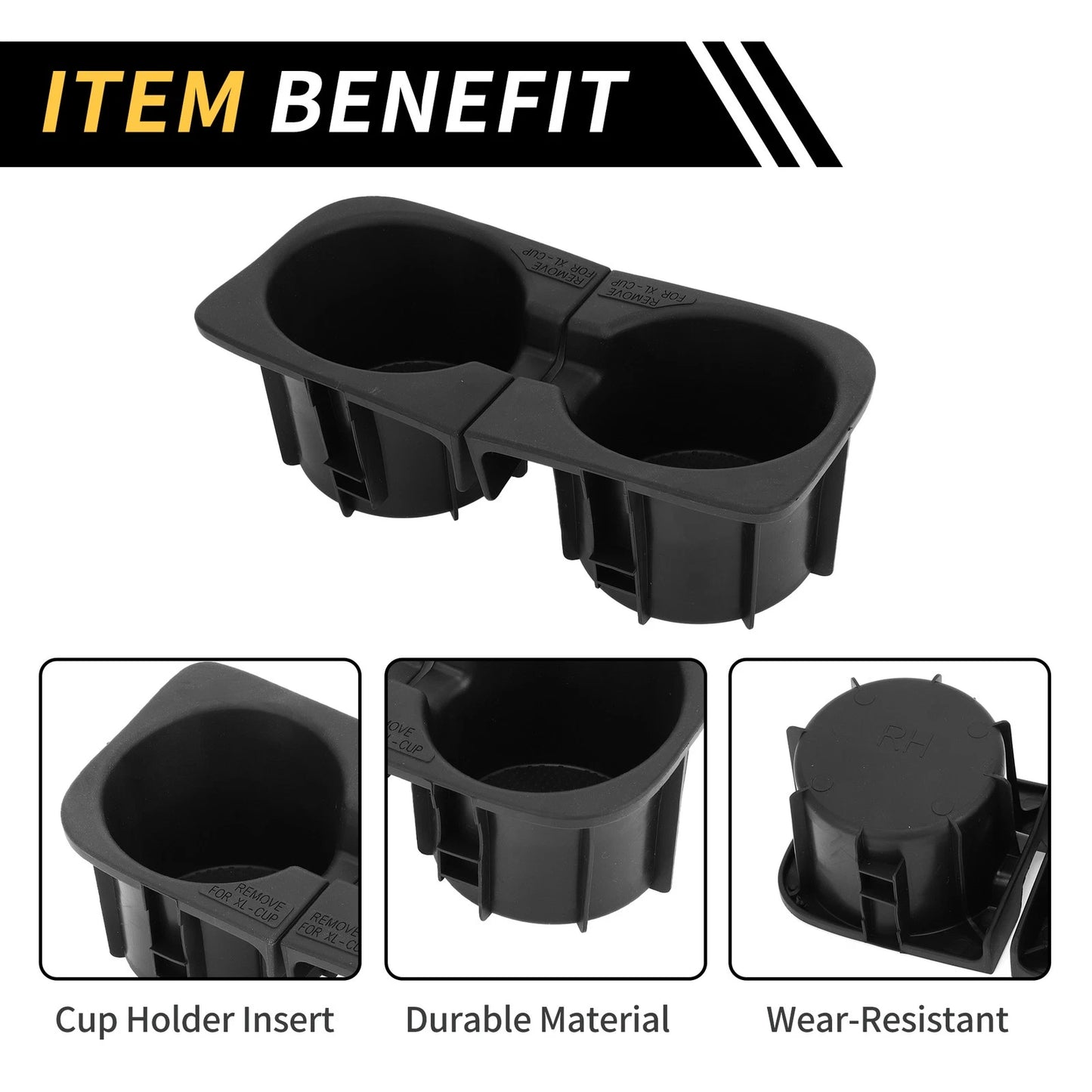 Center Console Cup Holder Insert Set for Toyota Tacoma (2010-2015) Black