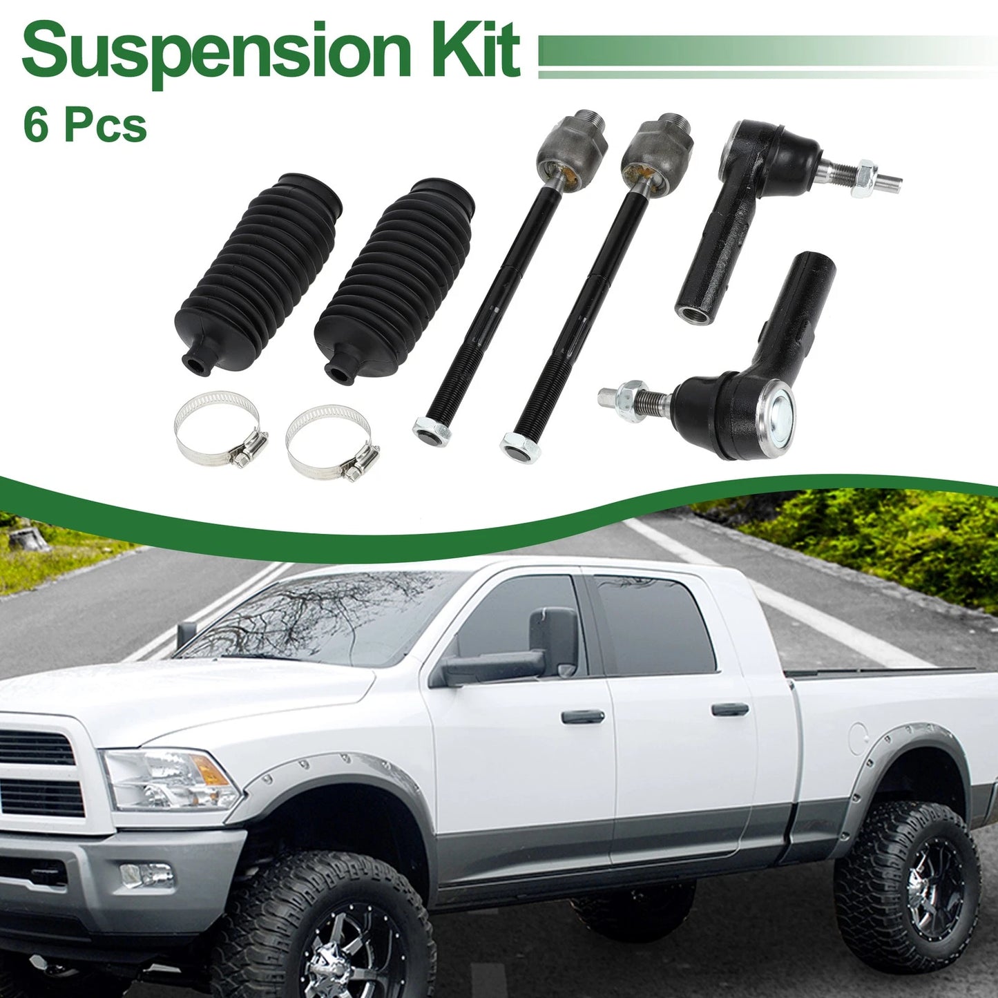 6 x Front Suspension Kit Inner Outer Tie Rod End with Boot for Dodge Dakota