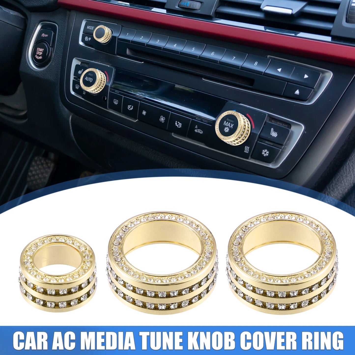 AC Media Tune Knob Cover Ring for BMW 3 Series F30 (2012-2019) - 3 x Gold Tone