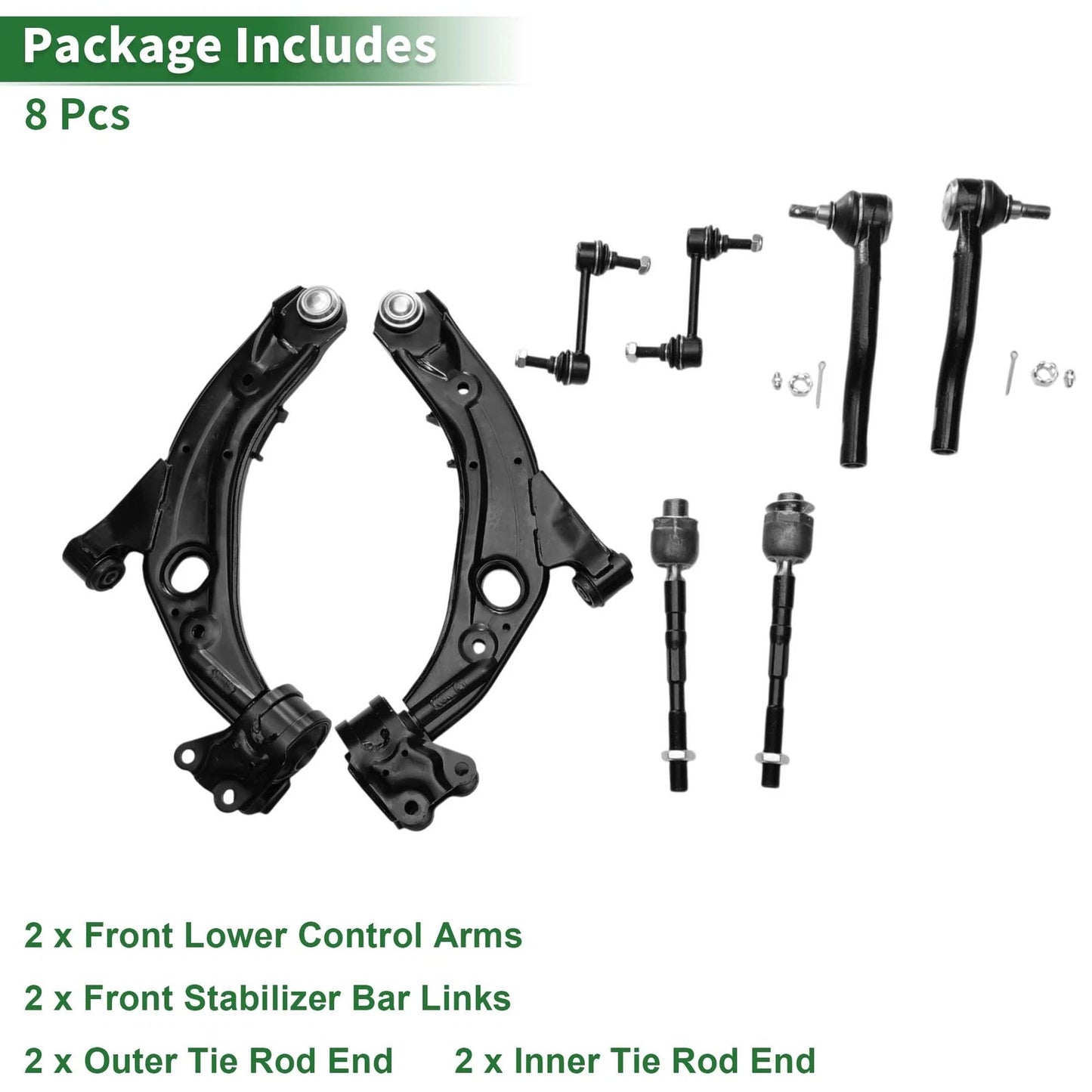8 Pcs Front Lower Control Arms for Ford Edge (2007-2014)