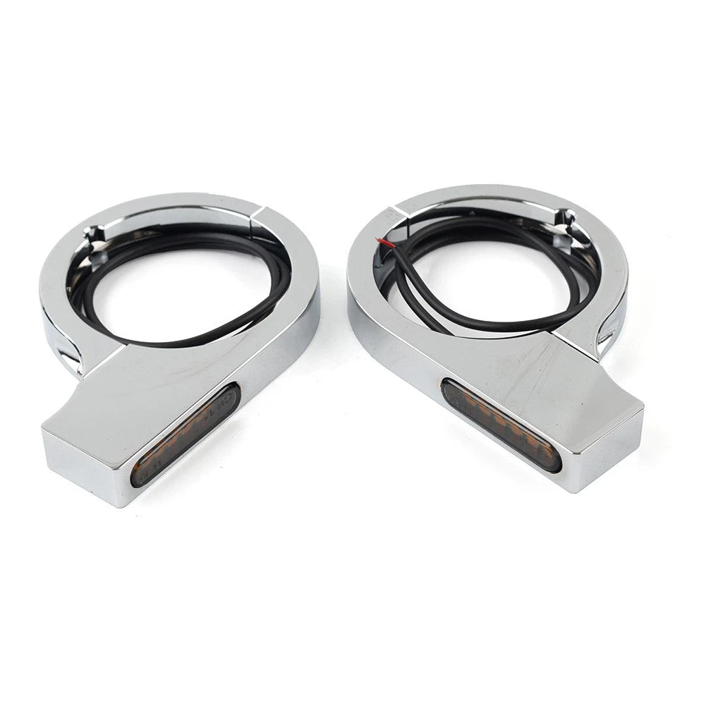 Chrome LED Fork Indicator Turn Signal Light for Harley Touring Motorcycles