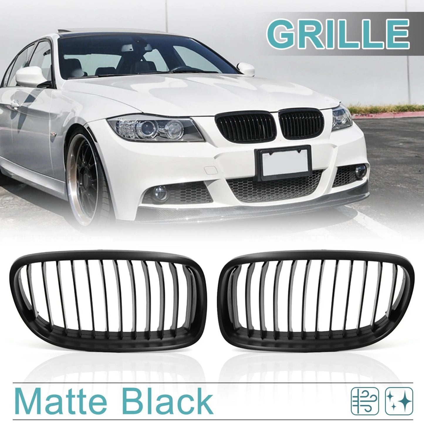 Front Kidney Grille for BMW E90 E91 325i 328i 335i Matte Black