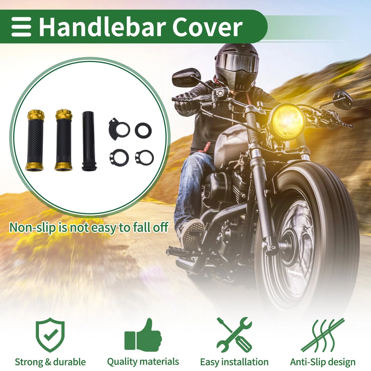 7/8" 22mm Hand Grips Cover Kit for Motorcycle Rhombus Gold Tone