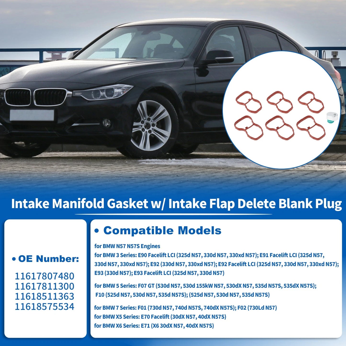 Intake Manifold Gasket w/ Flap Delete Plug for BMW