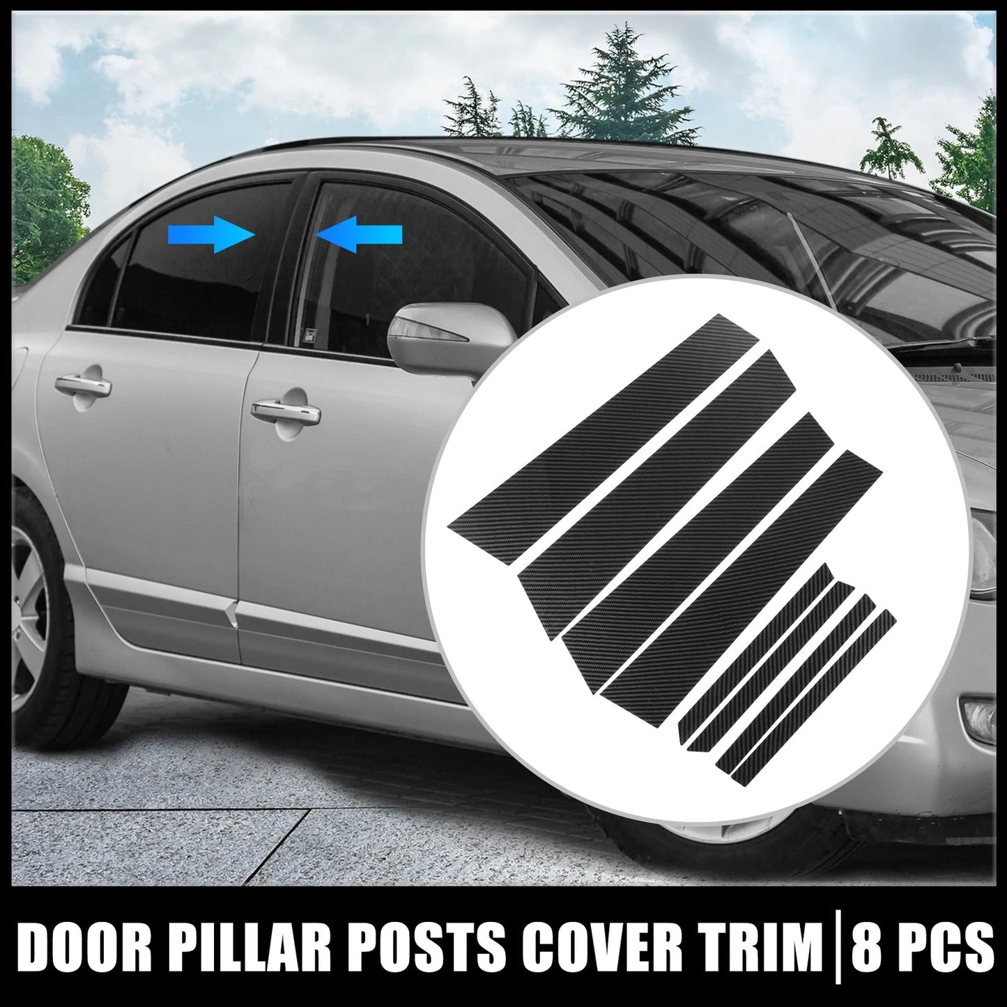 8 Pcs Car Door Cover Trim Pillar Stickers for Honda Civic (2006-2011)