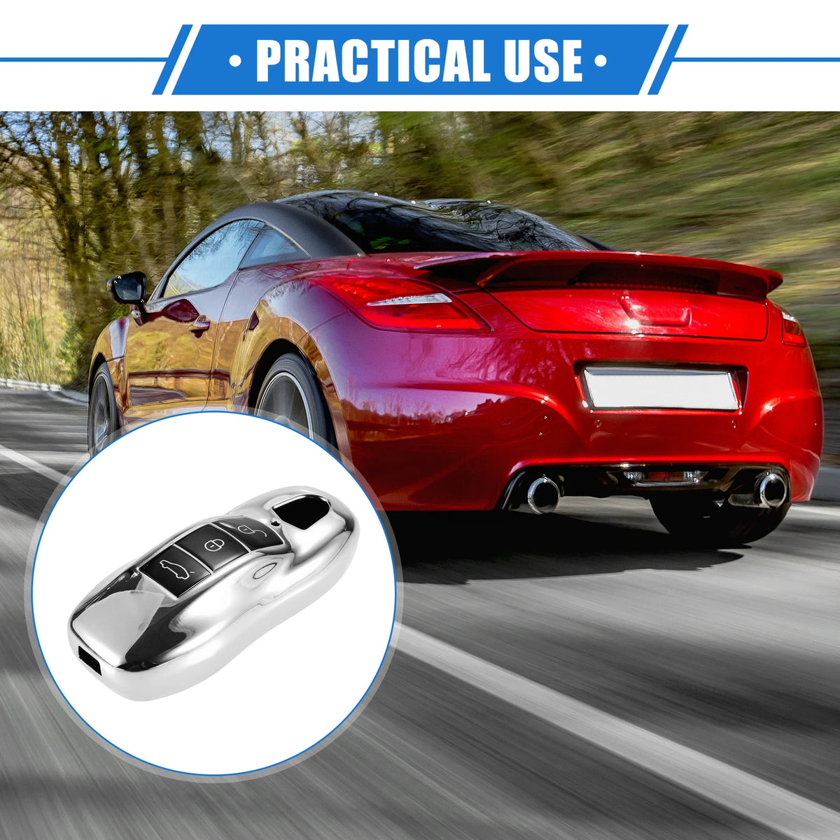 3-Button TPU Car Remote Key Fob Cover for Porsche Macan (2014-2022) Silver Tone