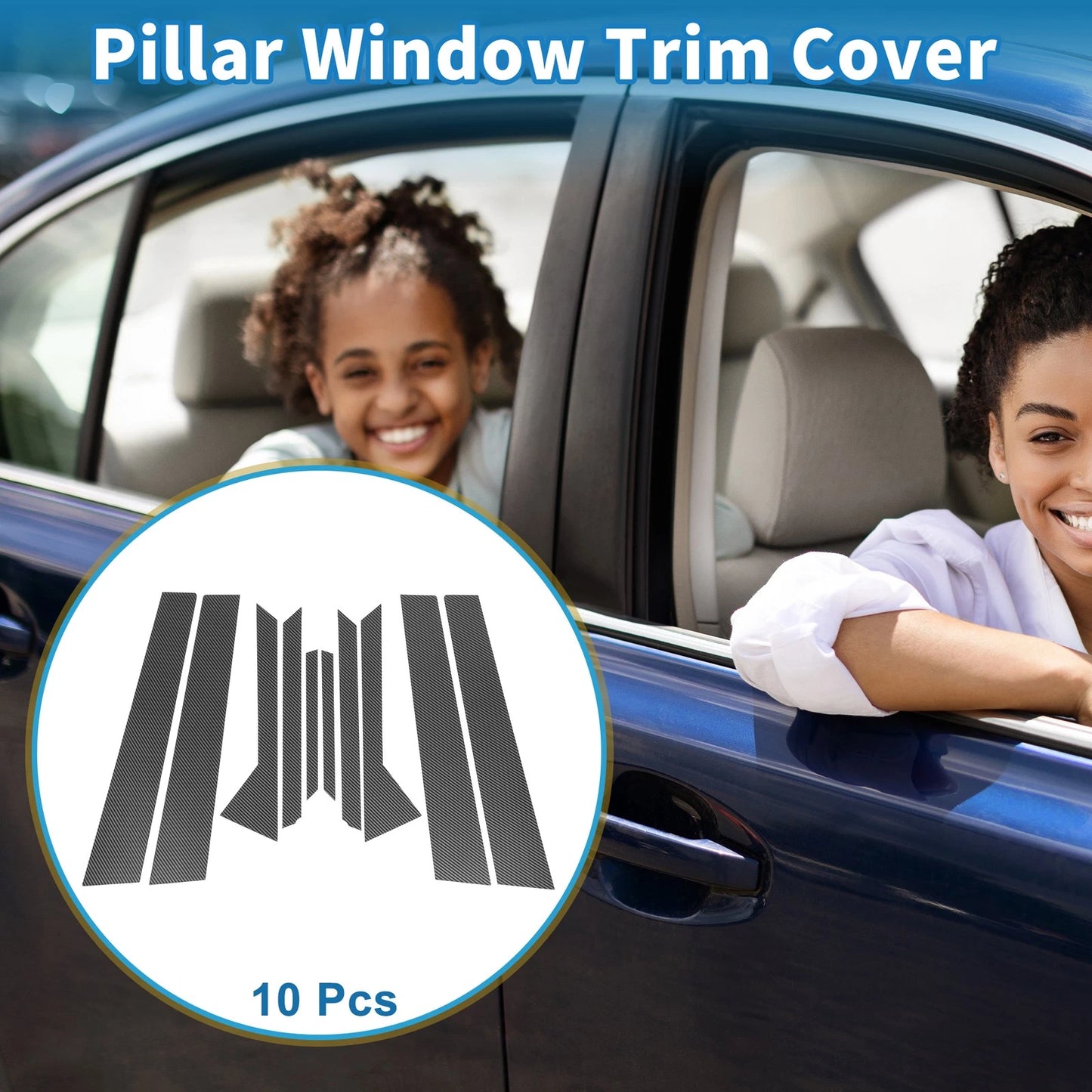 10 x Door Pillar Window Trim for Ford Fiesta (2011-2015) Carbon Fiber Black