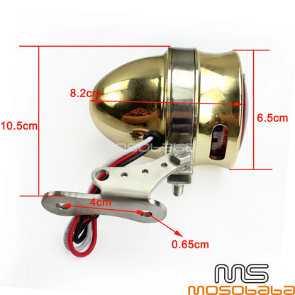 Brass LED License Brake Tail Light for Harley Chopper Bobber Cafe Racer
