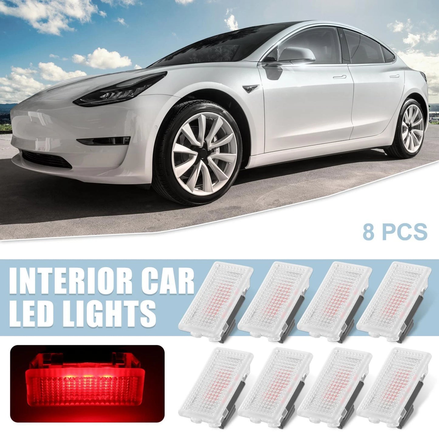 8 Pcs Red LED Footwell Lights for Tesla Model 3/Y/S/X