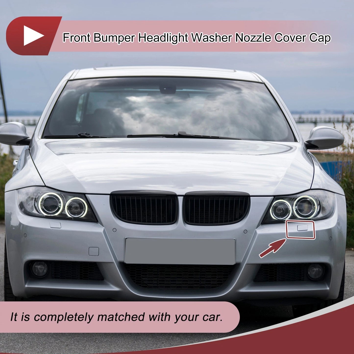 Bumper Headlight Washer Nozzle Cover for BMW 335i (2007-2013) Silver Tone