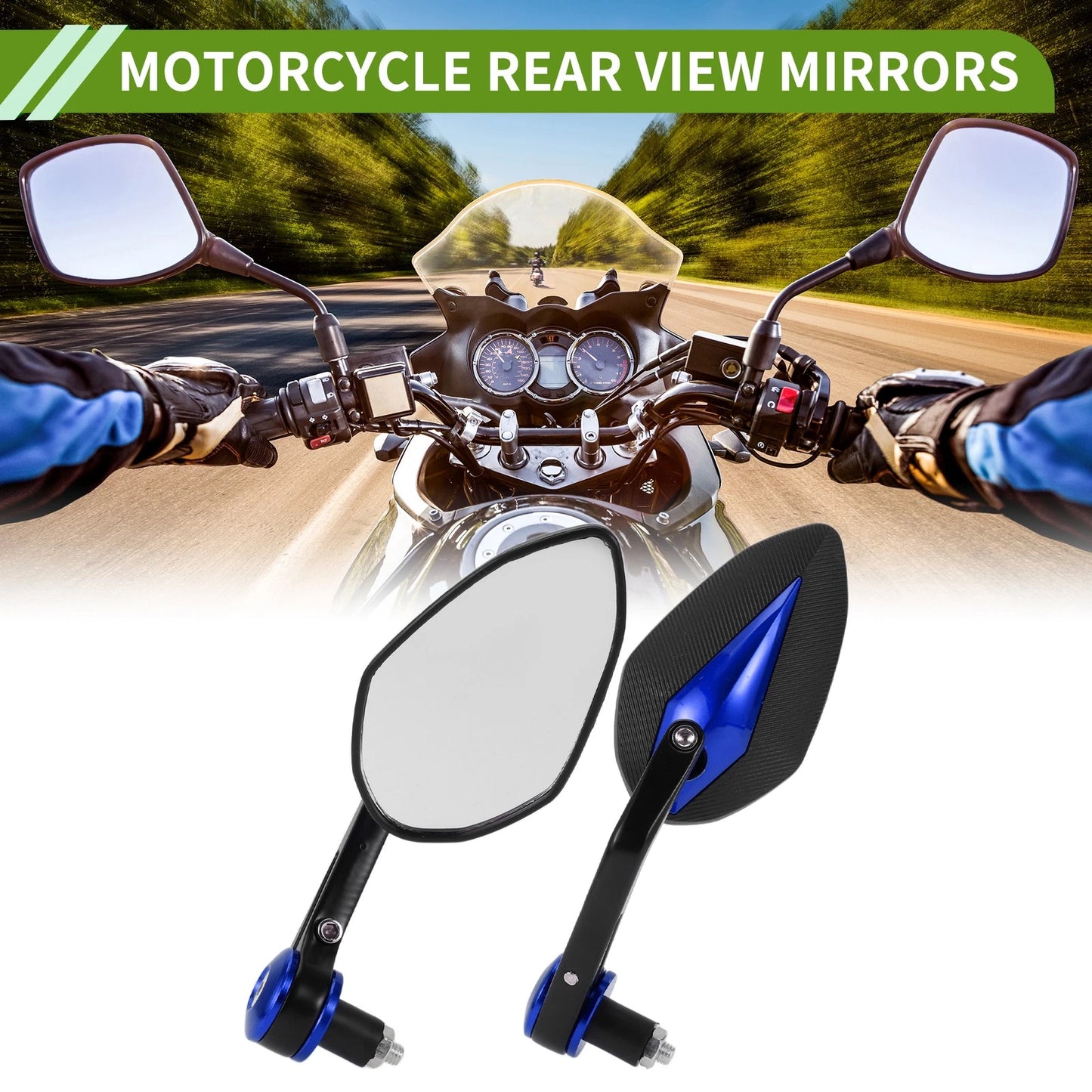M8 / 1 Set / Rear View Mirrors Prismatic Shape Black Blue for M8 Motorcycle