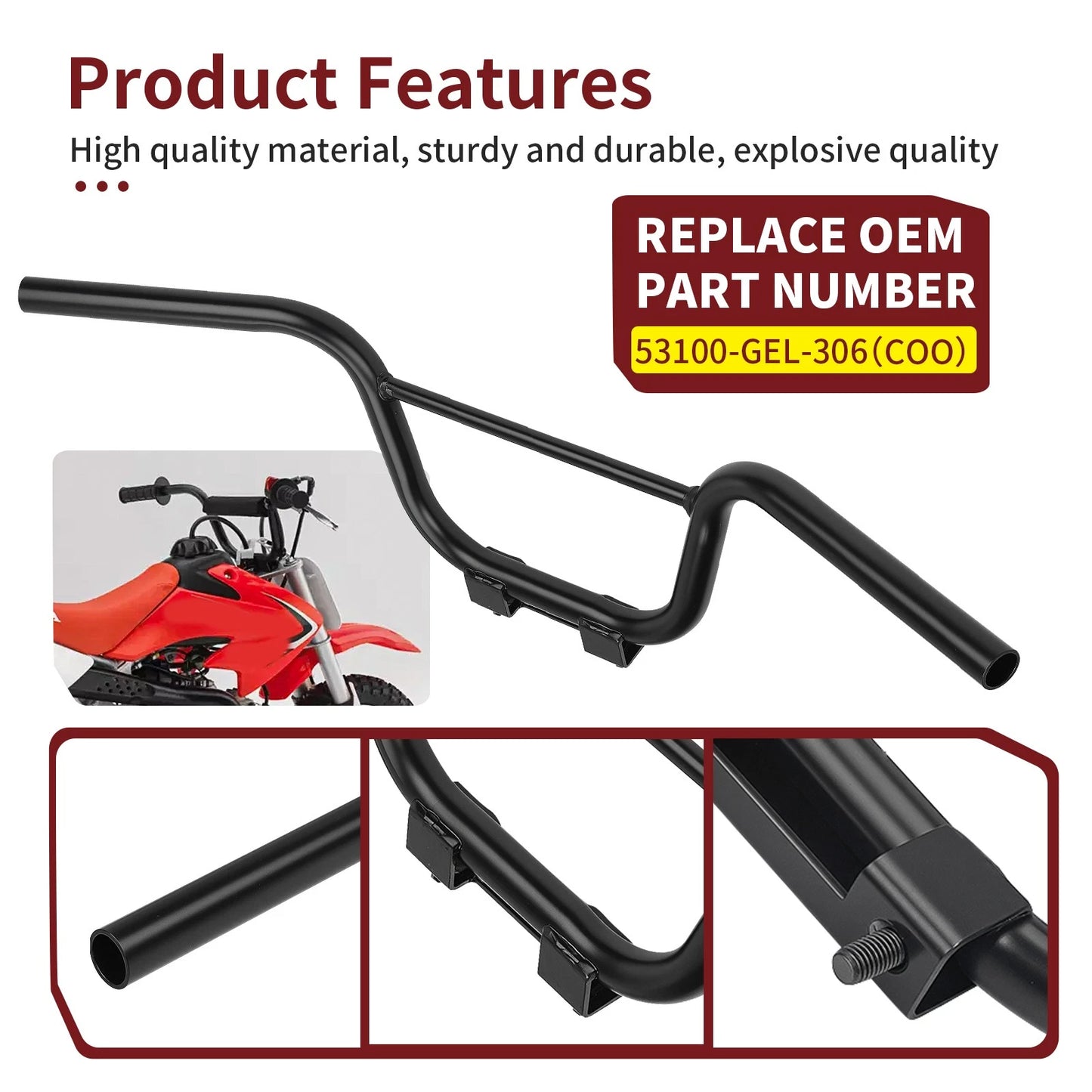 Black Handlebar Steering Bars for Honda CRF50F (2004-2023)