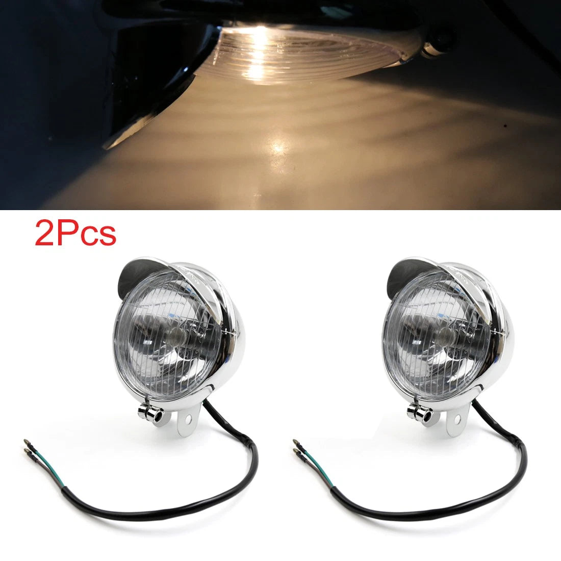 2 x Chrome 4.5" Dia Fog Light Lamp Yellow for Motorcycle Scooter