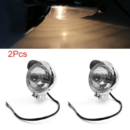 2 x Chrome 4.5" Dia Fog Light Lamp Yellow for Motorcycle Scooter