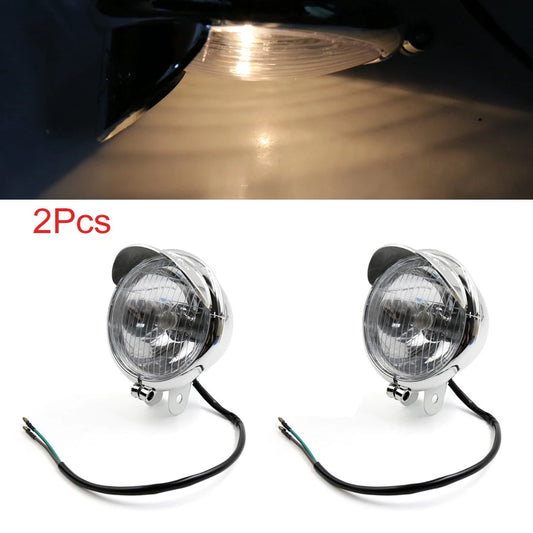 2 x Chrome 4.5" Dia Fog Light Lamp Yellow for Motorcycle Scooter
