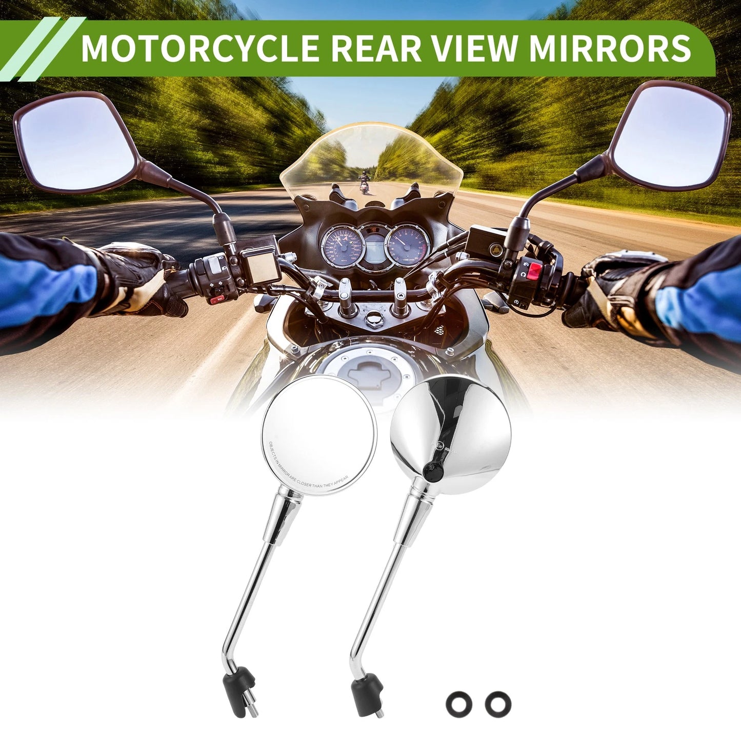 Rear View Mirrors / Pair / Round Chrome Silver Tone Iron Plastic for M8