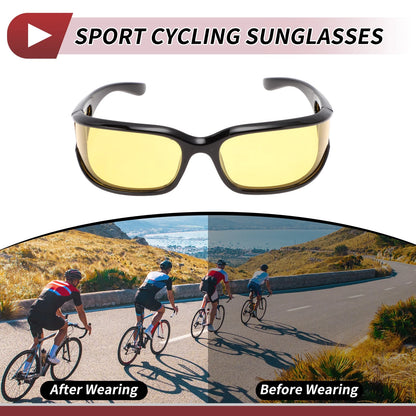 1 x Motorcycle Riding Goggles, Yellow Lens, Black Frame Cycling Sunglasses