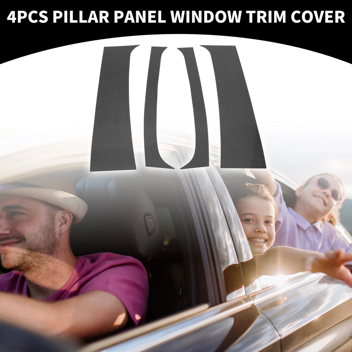 4 x Pillar Window Trim for Dodge Ram 1500 (1994 - 2001) Black Carbon Fiber