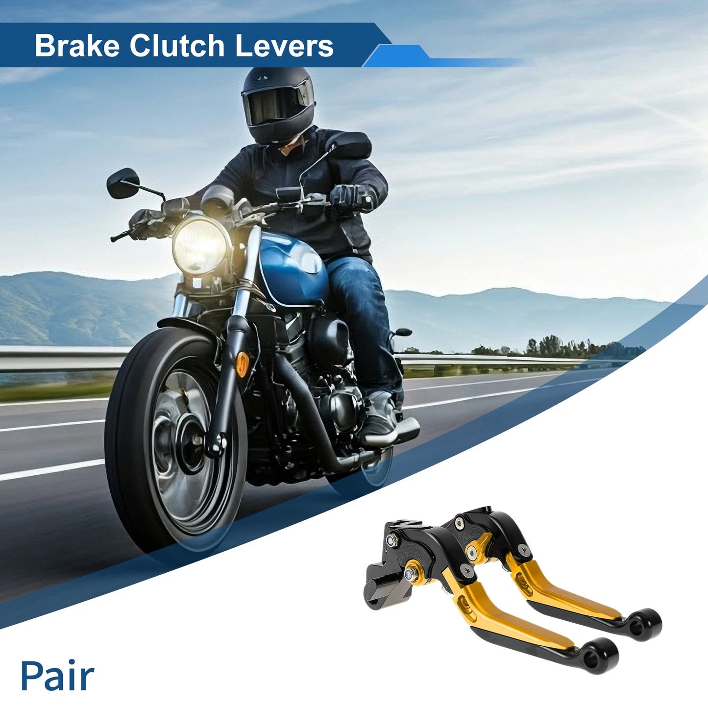 2 x Adjustable Short Long Brake Clutch Levers Black Gold Tone for Kawasaki ER-5