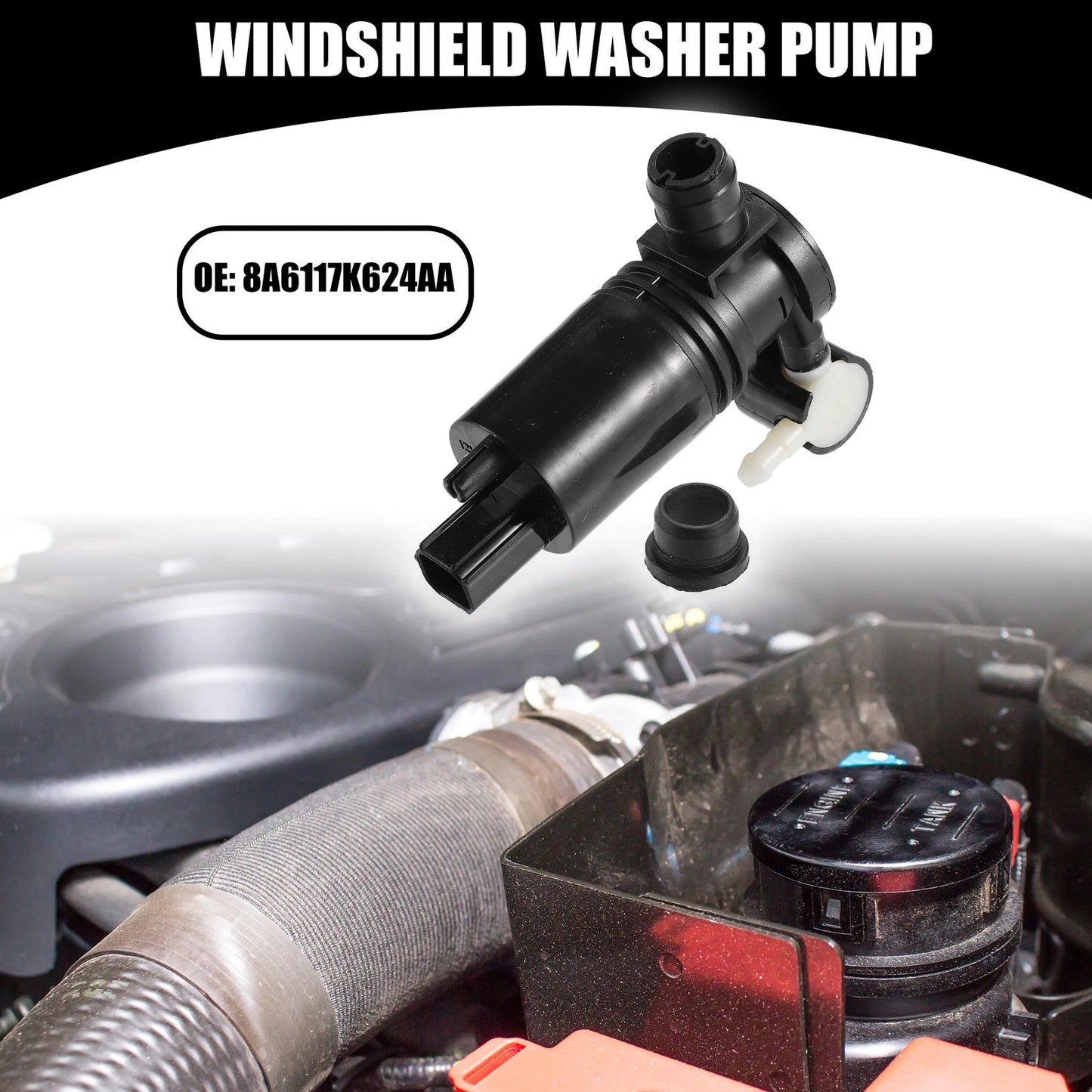 Windshield Washer Pump for Ford Edge 2007-2014 (2 x Plastic Black)