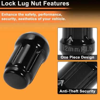 M12x1.5 Tire Wheel Locking Nut Set with 1 Socket Key for Honda & Toyota