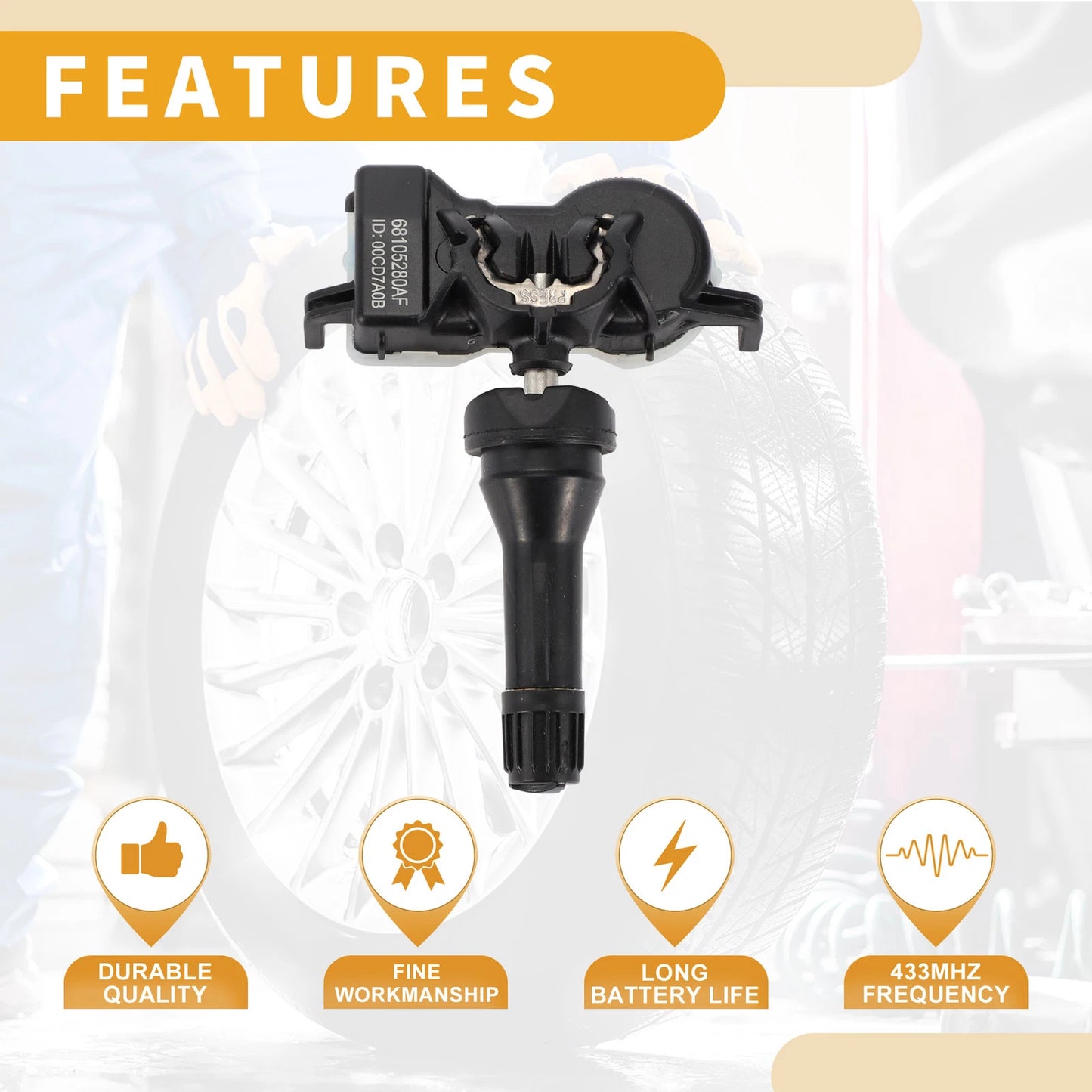 Tire Pressure Sensor 433MHz for Jeep Renegade (2015-2016) 1 x Sensor