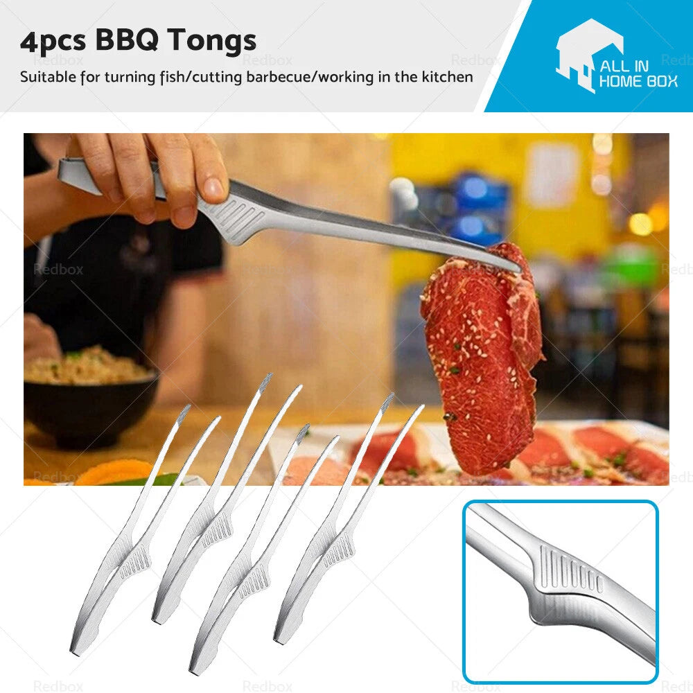 4 x BBQ Tongs Self-Standing Non-Slip Cooking for Grill - Korean & Japanese