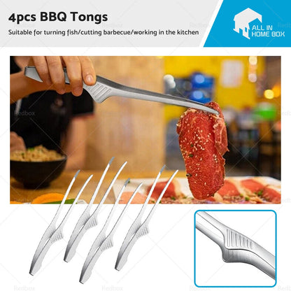 4 x BBQ Tongs Self-Standing Non-Slip Cooking for Grill - Korean & Japanese