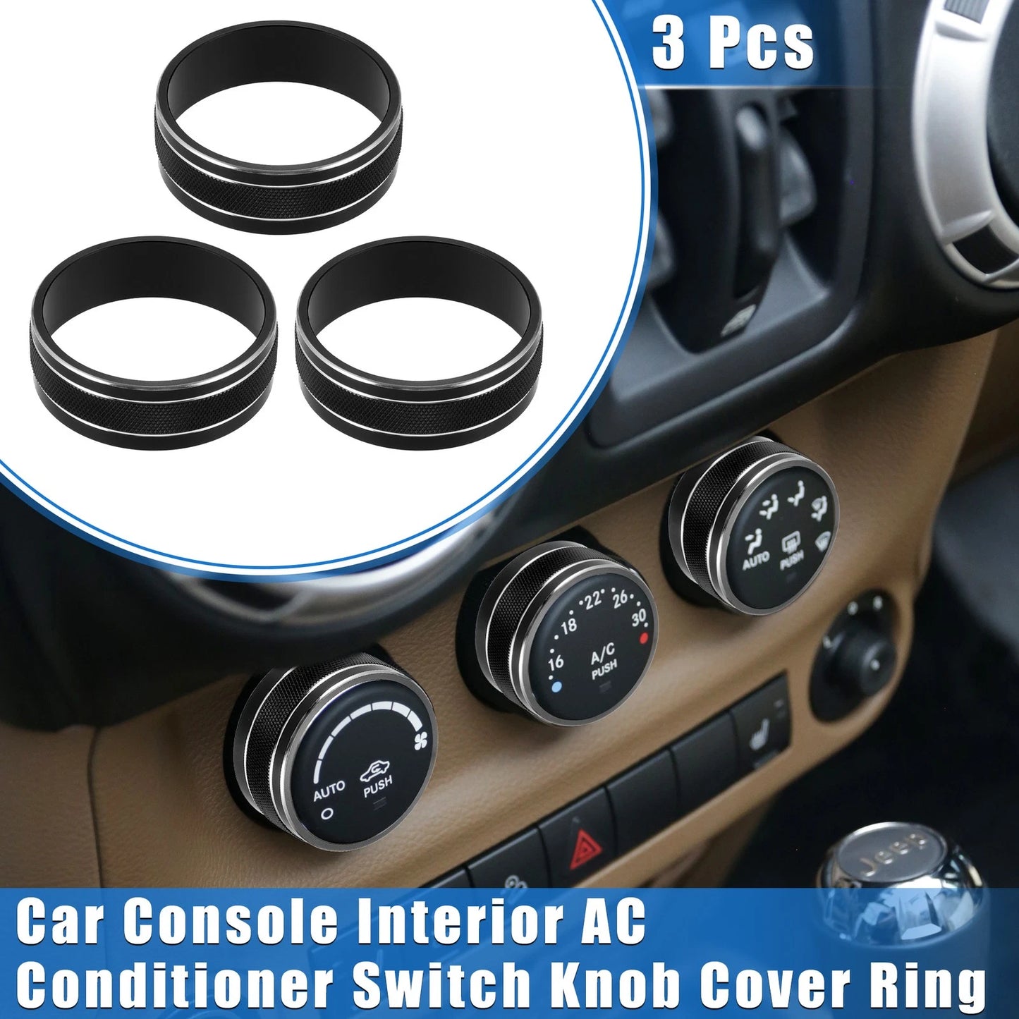 3pcs Car AC Switch Knob Cover Ring for Jeep Wrangler JK JKU (2011 - 2018)