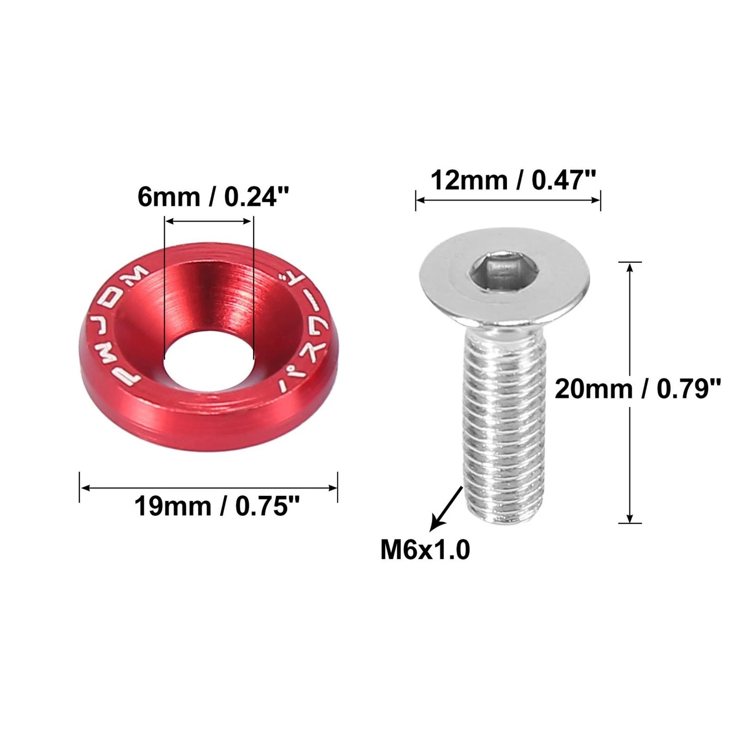 8 x Red M6 Release Fastener Bumper Washer Bolt Trunk Mudguard for Car
