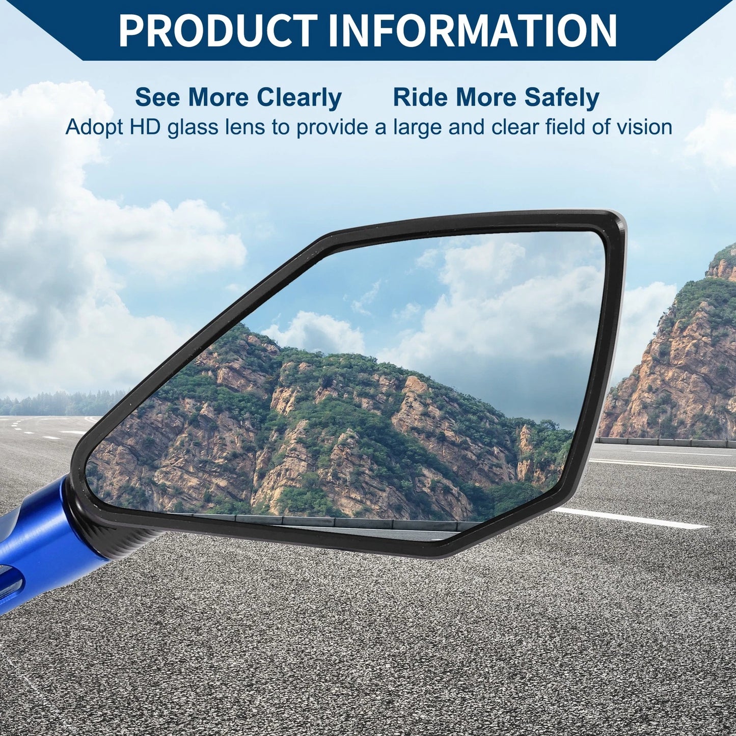 Rear View Mirror for Motorcycle Side Rearview Mirror Black Blue 1 Set