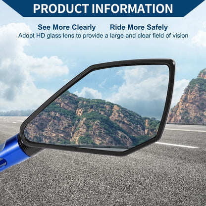 Rear View Mirror for Motorcycle Side Rearview Mirror Black Blue 1 Set
