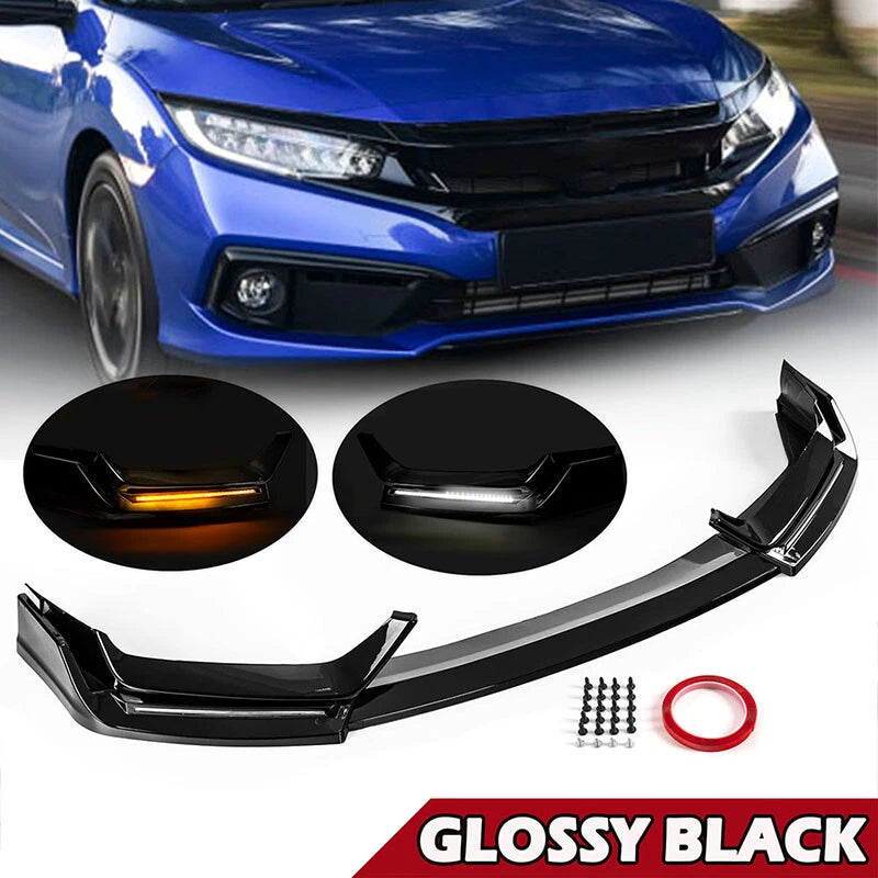 Gloss Black LED Front Bumper Lip for Honda Civic Si & Hatchback (2017-2021)