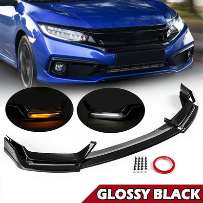 Gloss Black LED Front Bumper Lip for Honda Civic Si & Hatchback (2017-2021)