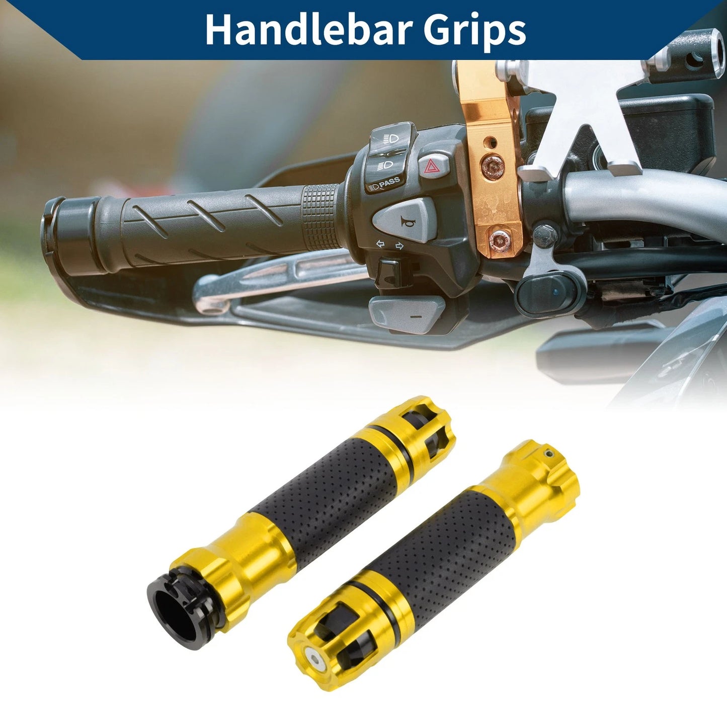 23 x 23 mm Motorcycle Hand Grips Cover Gold Tone 1 Pair for Make Model