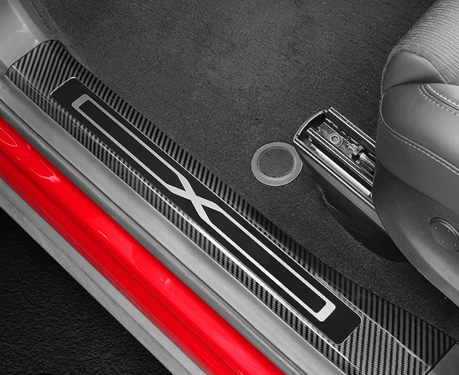 Carbon Fiber Door Sill Plate Guard Cover Trim for Tesla Model X (2017-2023)